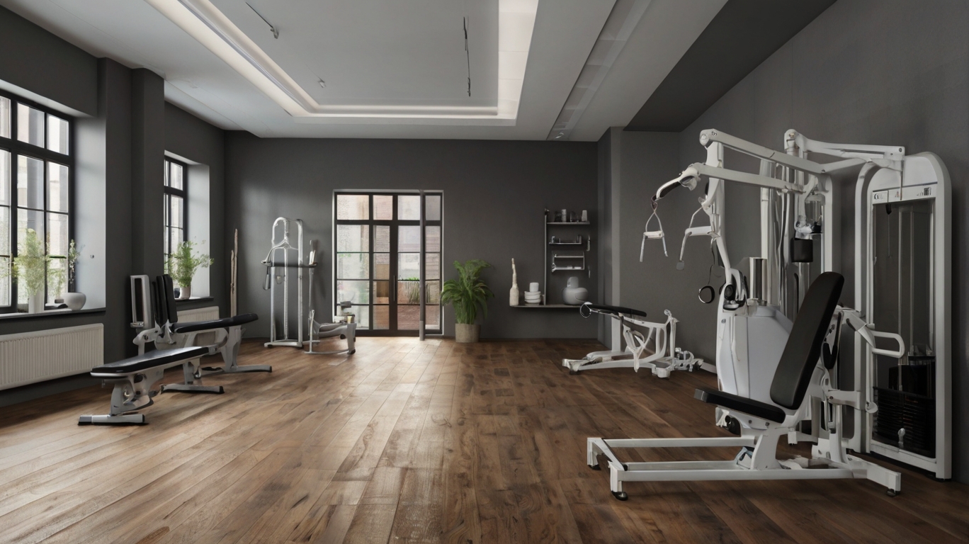 Trainingsraum im Zentrum Heller Trainingsraum mit modernen Fitness- und Rehageräten in einem Physiotherapiezentrum.
